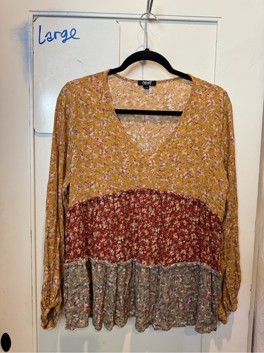 ODDY Floral Tiered Boho Top - Mustard, Pink, Green